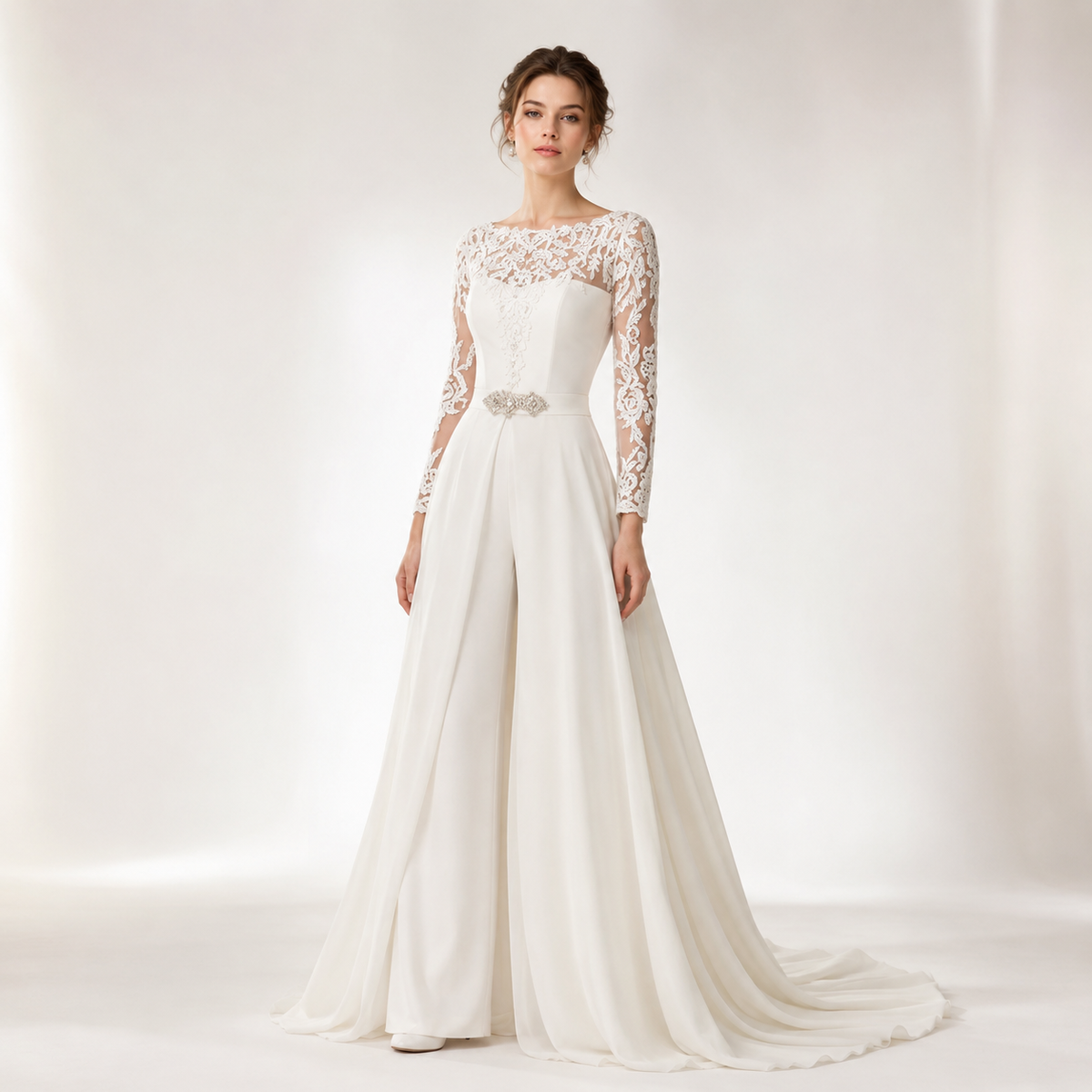 Bridal jumpsuit with train