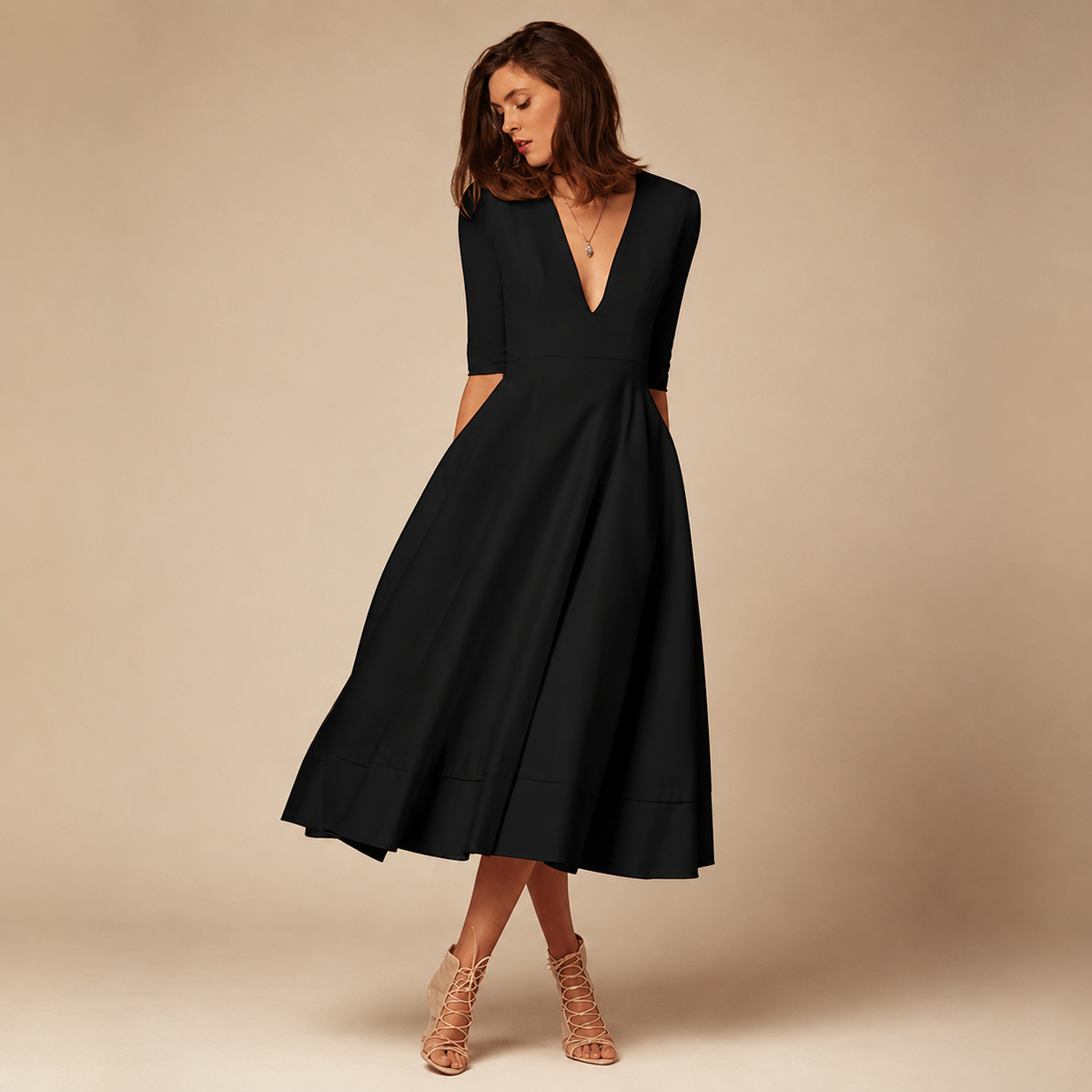 A-line flared midi dress