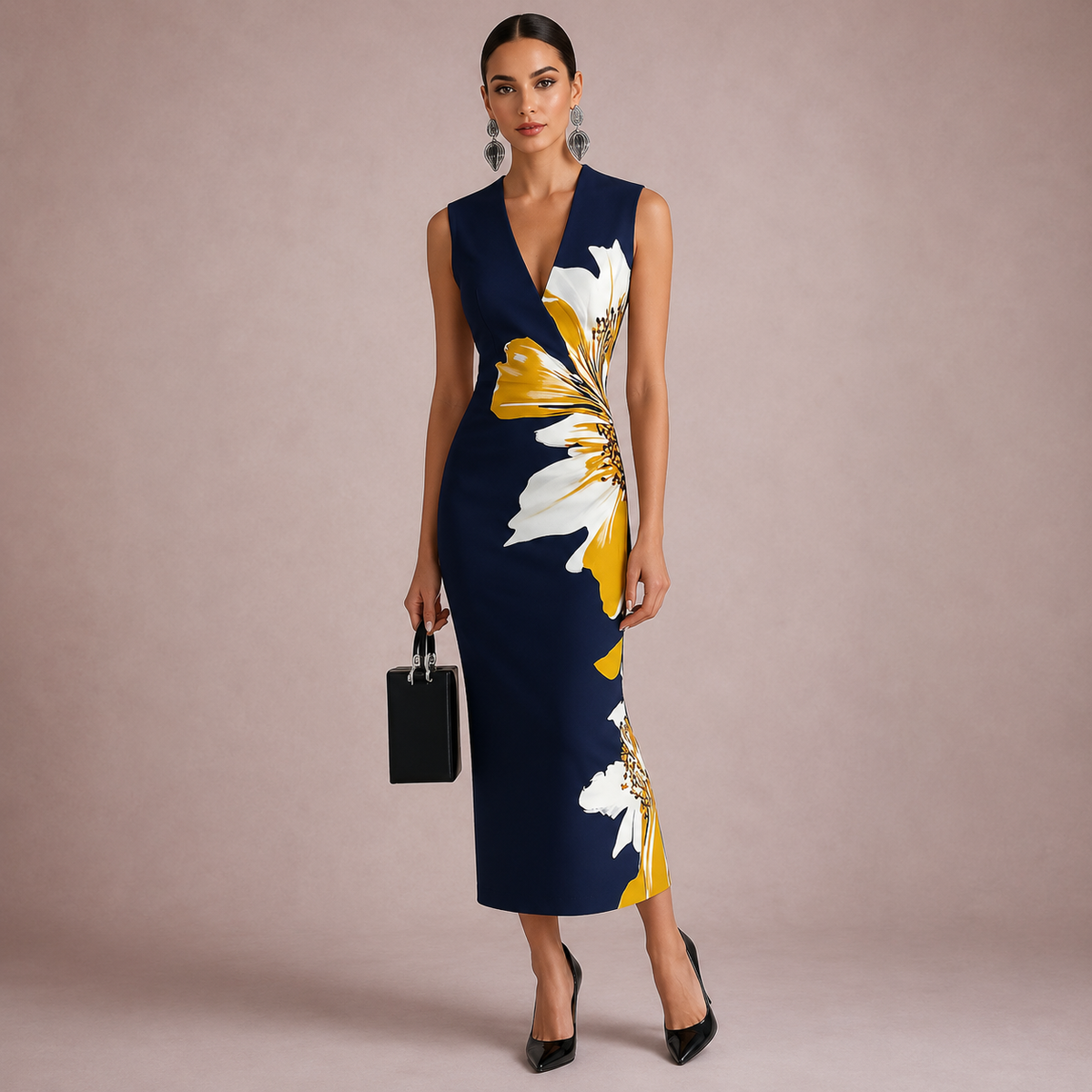 Fitted floral midi dress