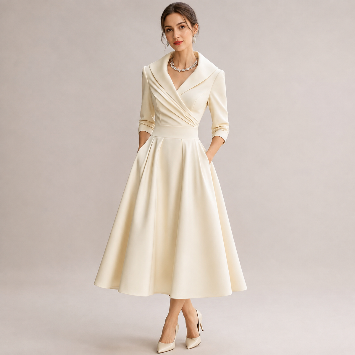 Robe midi trapèze en satin