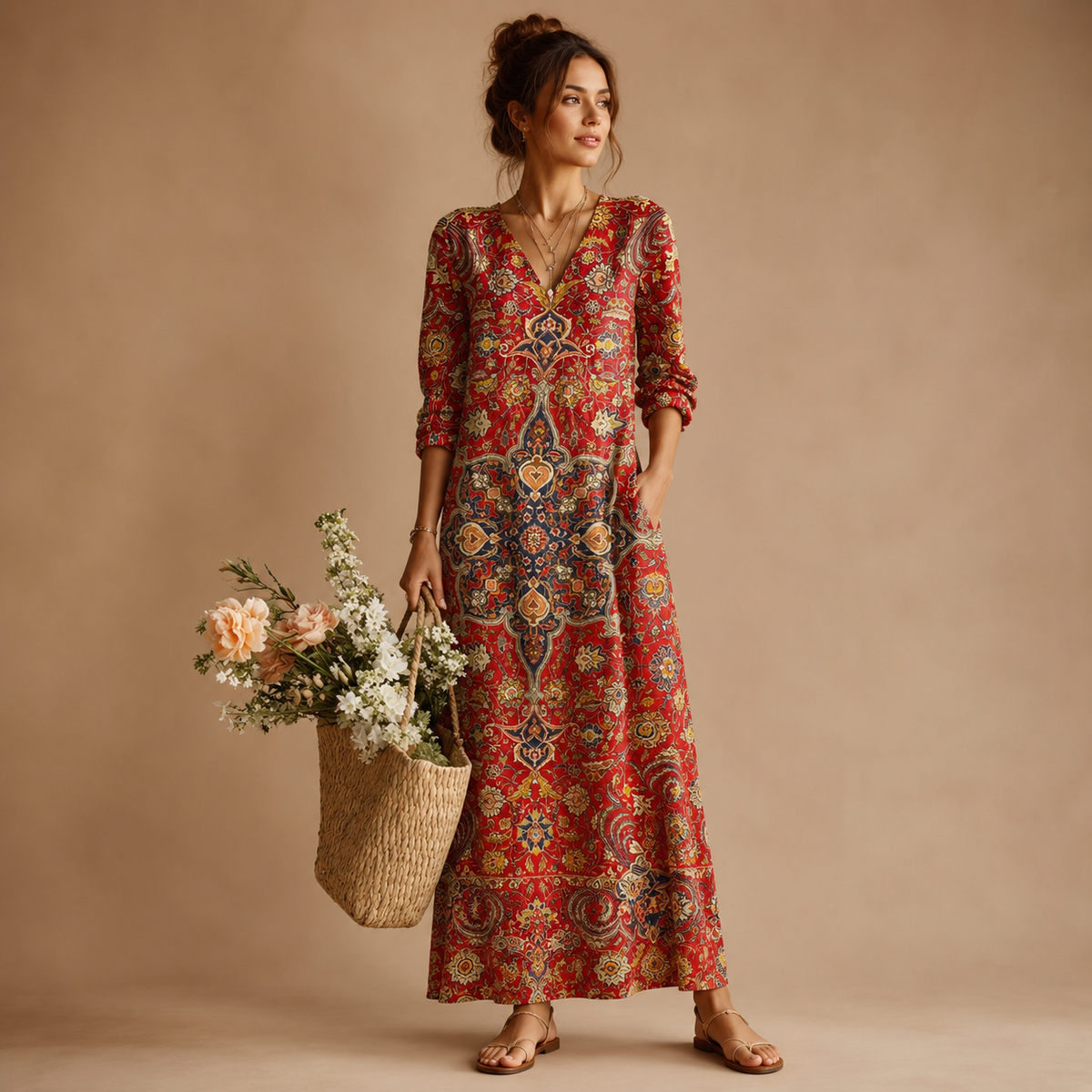 Robe décontractée rétro à poches