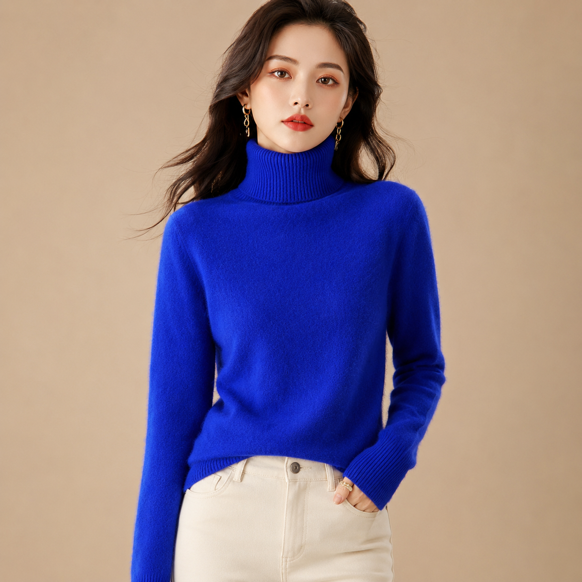 Pull à col roulé en pur cachemire