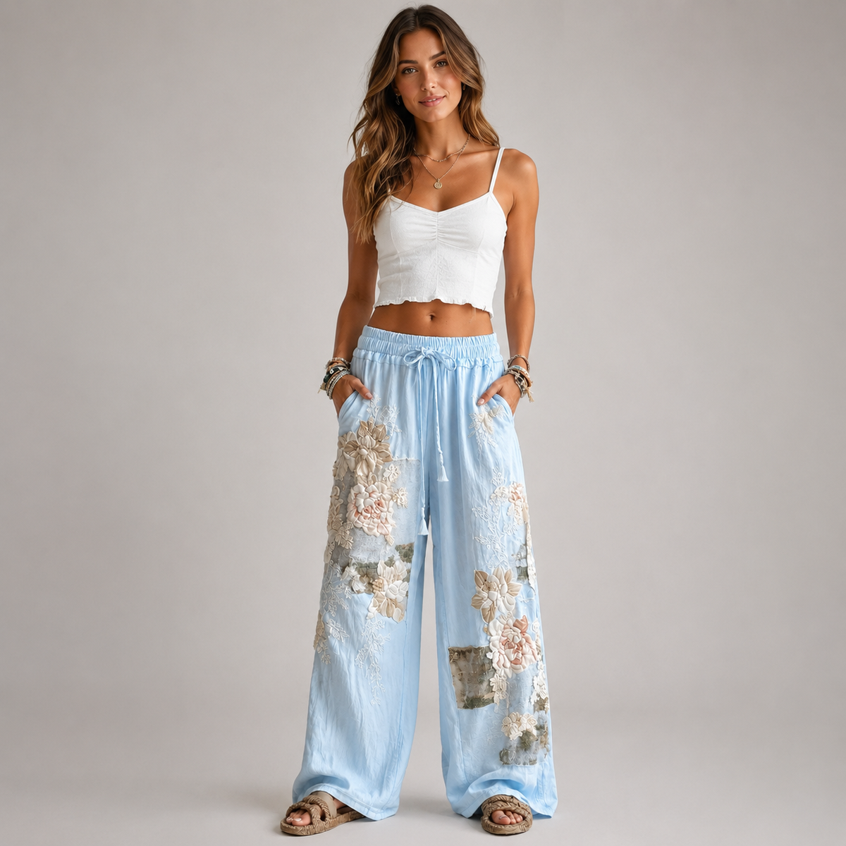 Pantalon palazzo brodé