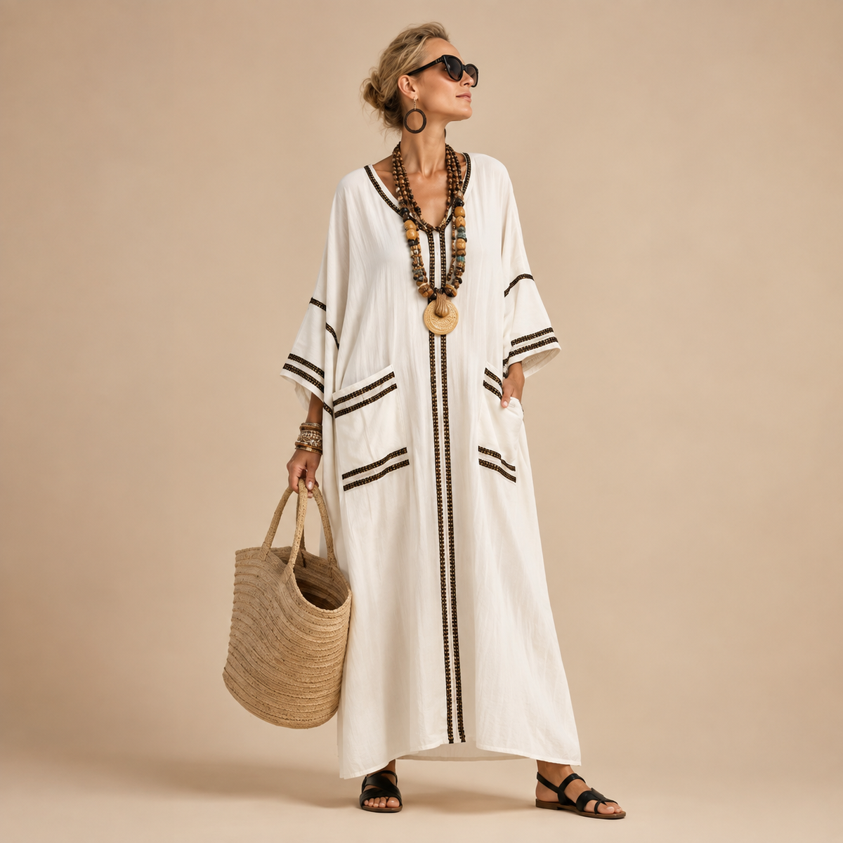 Robe longue Seraphine avec finitions contrastées