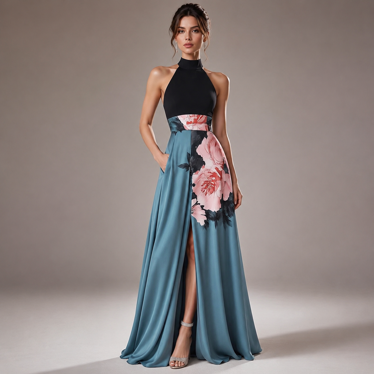 Robe longue dos nu à fleurs