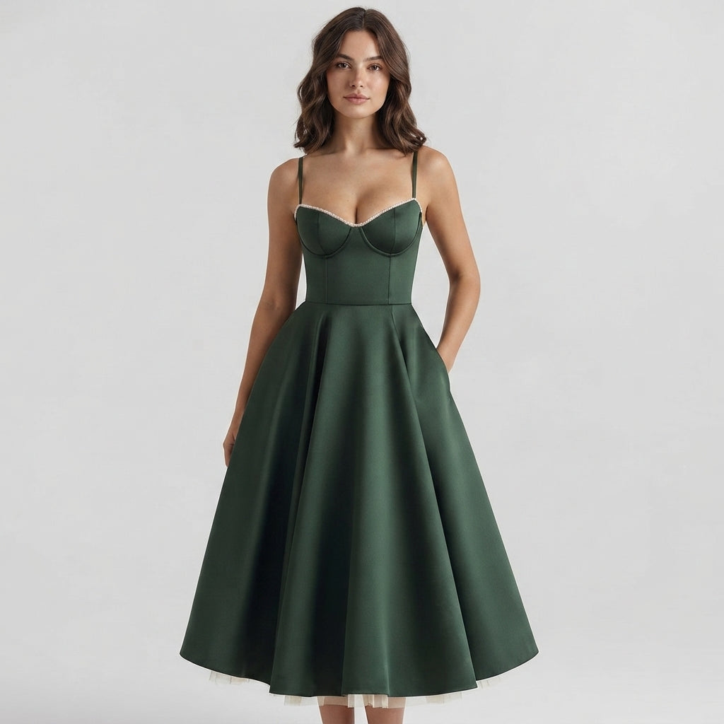 Robe midi en tulle corset à décolleté cœur