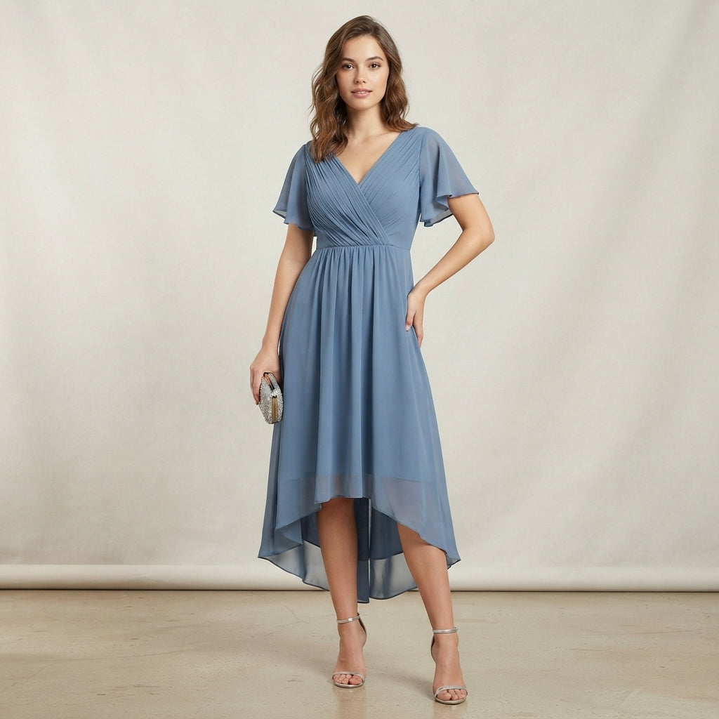Robe d'invitée de mariage élégante en mousseline