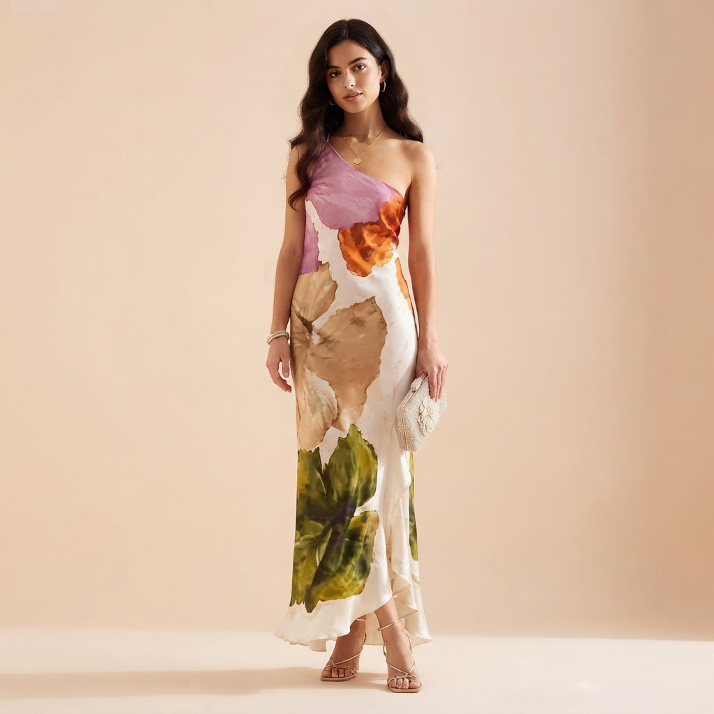 Robe à fleurs asymétrique Nicole