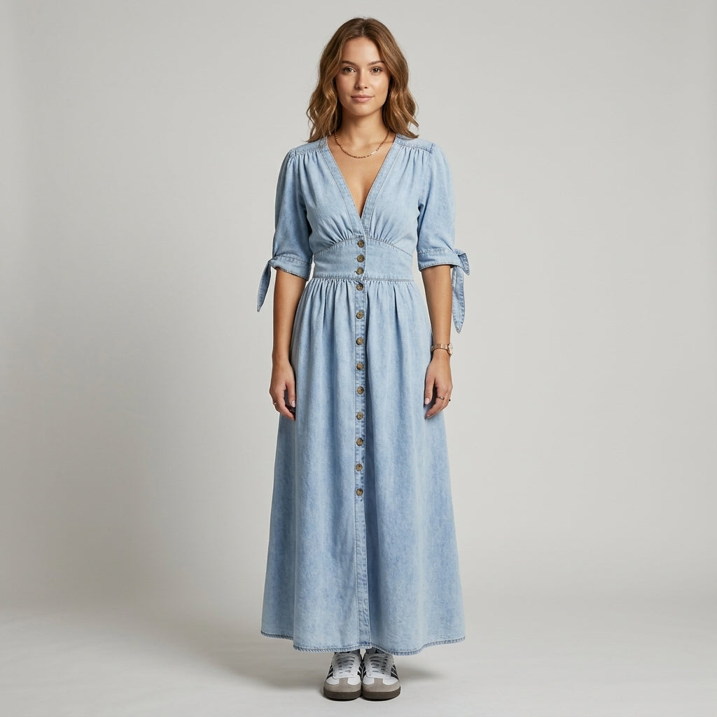Robe longue en jean boutonnée Romane
