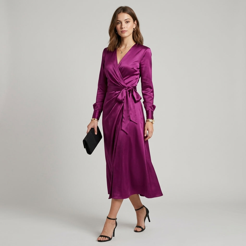 Robe portefeuille en satin Clara Plum