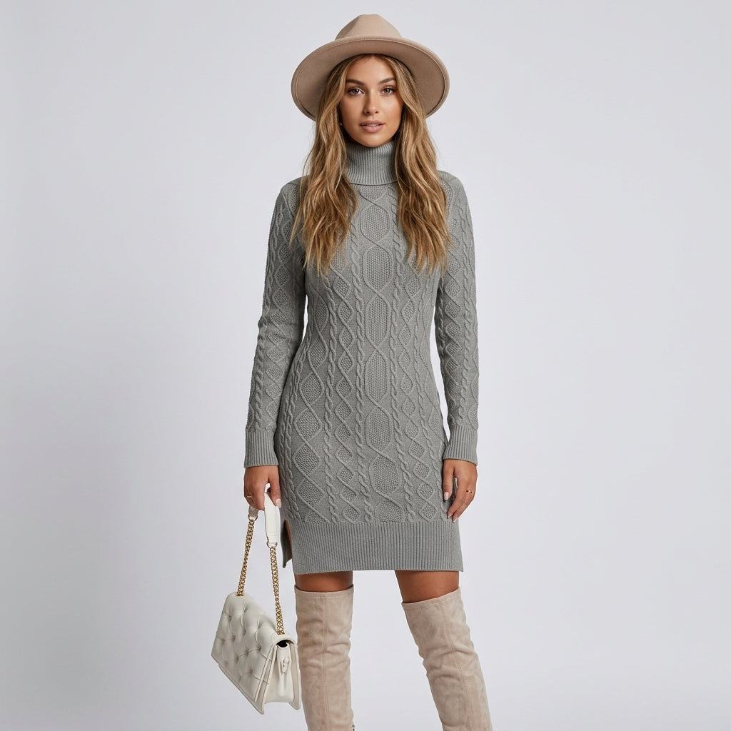 Robe-pull à col roulé en maille torsadée