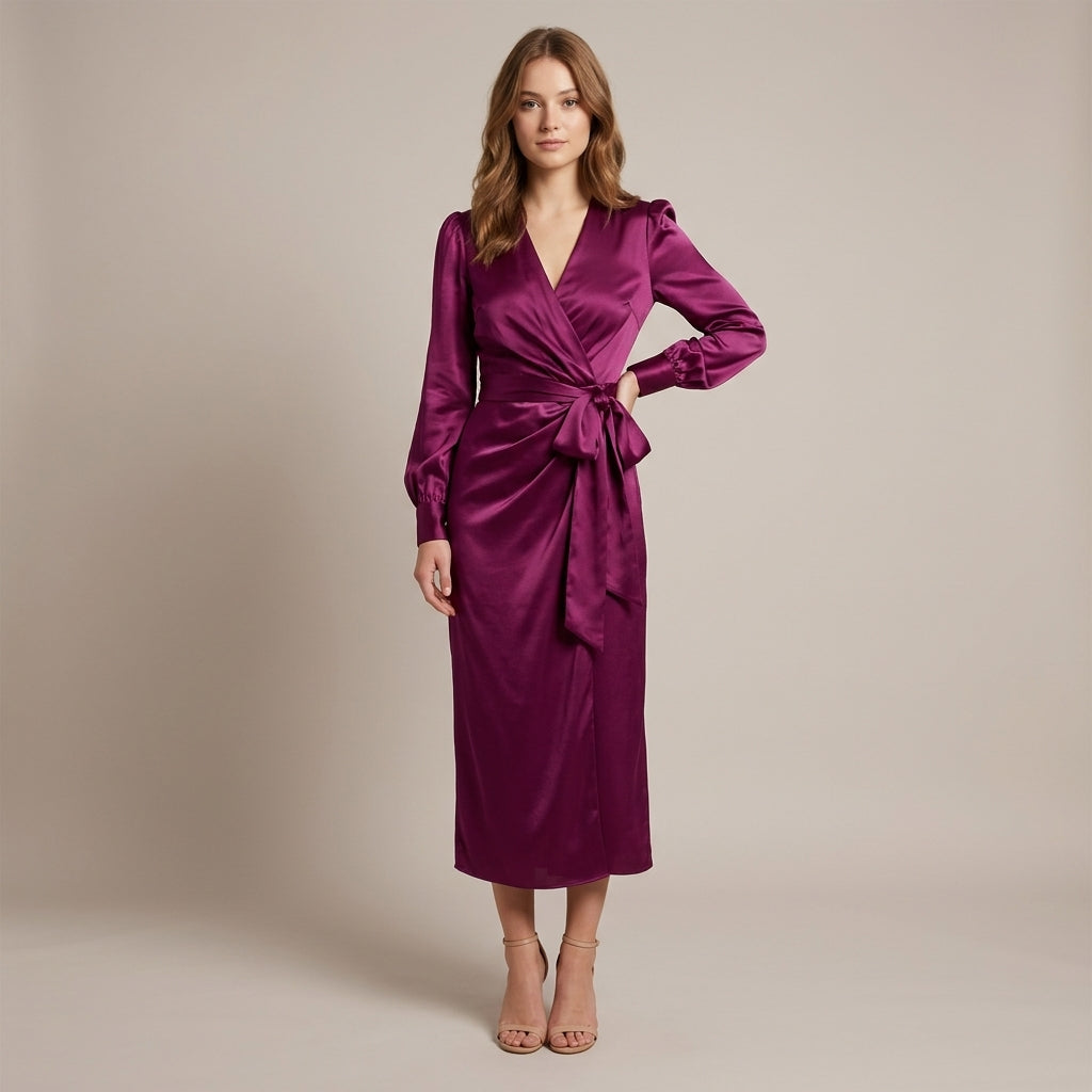 Robe en satin Clara, coloris prune profond