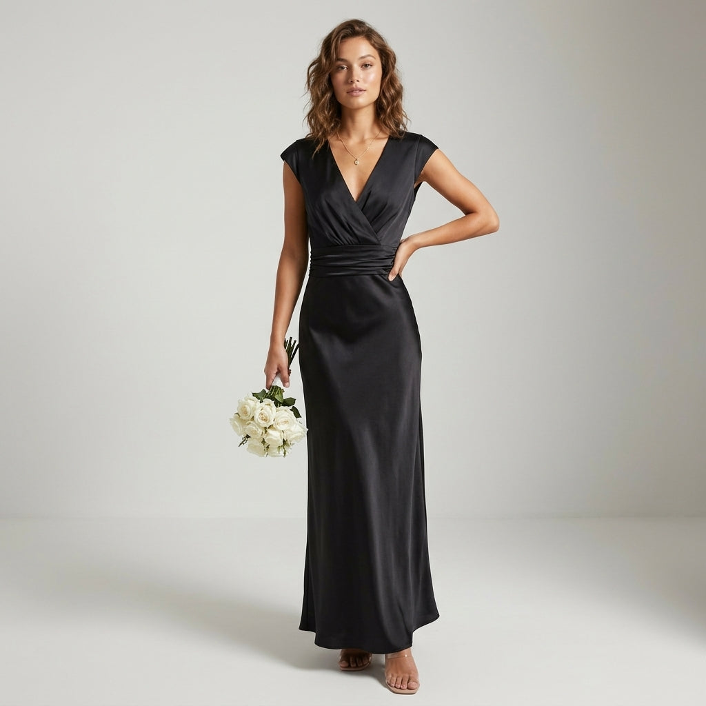Robe longue portefeuille en satin Eva