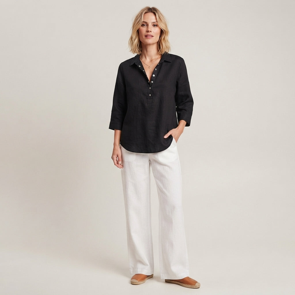 Blouse à col Hélène, effet lin