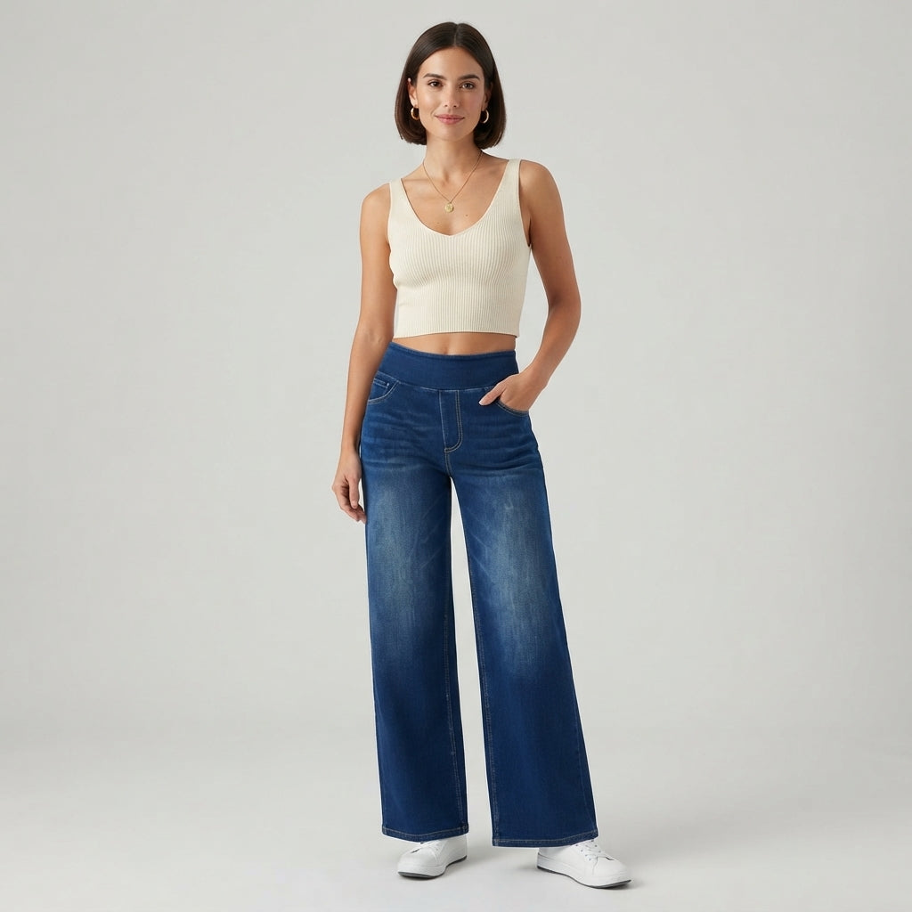 Jean en denim haut de gamme à jambes larges