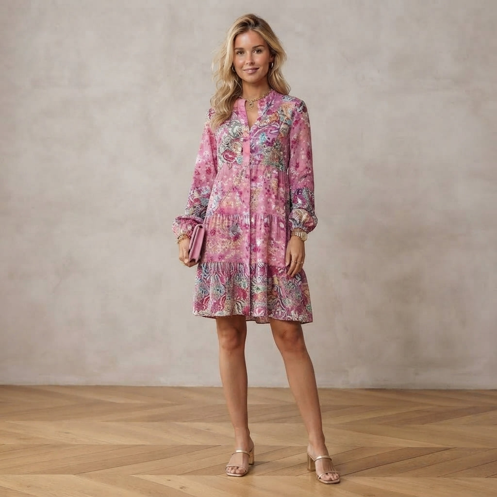 Mini-robe à manches évasées et imprimé