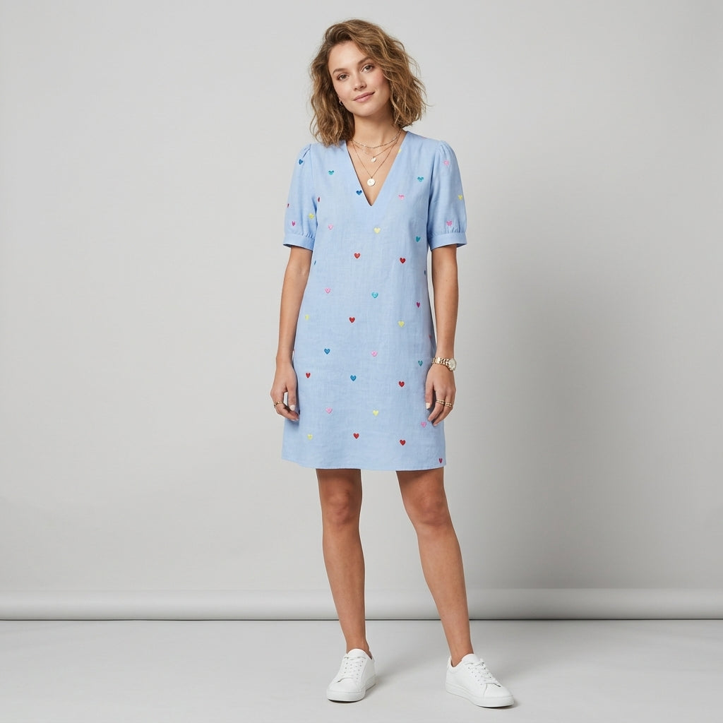 Robe en coton et lin à motif cœurs
