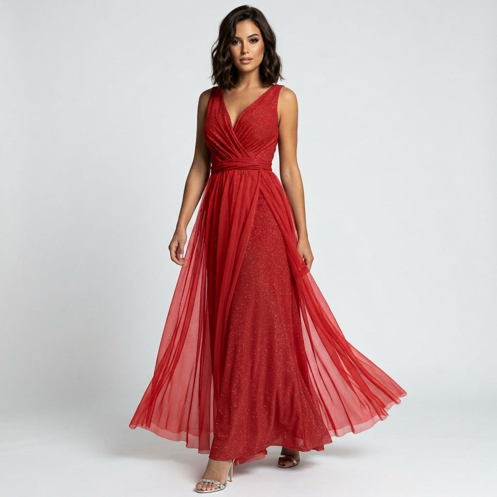 Robe de cérémonie en mousseline plissée pour mère de la mariée