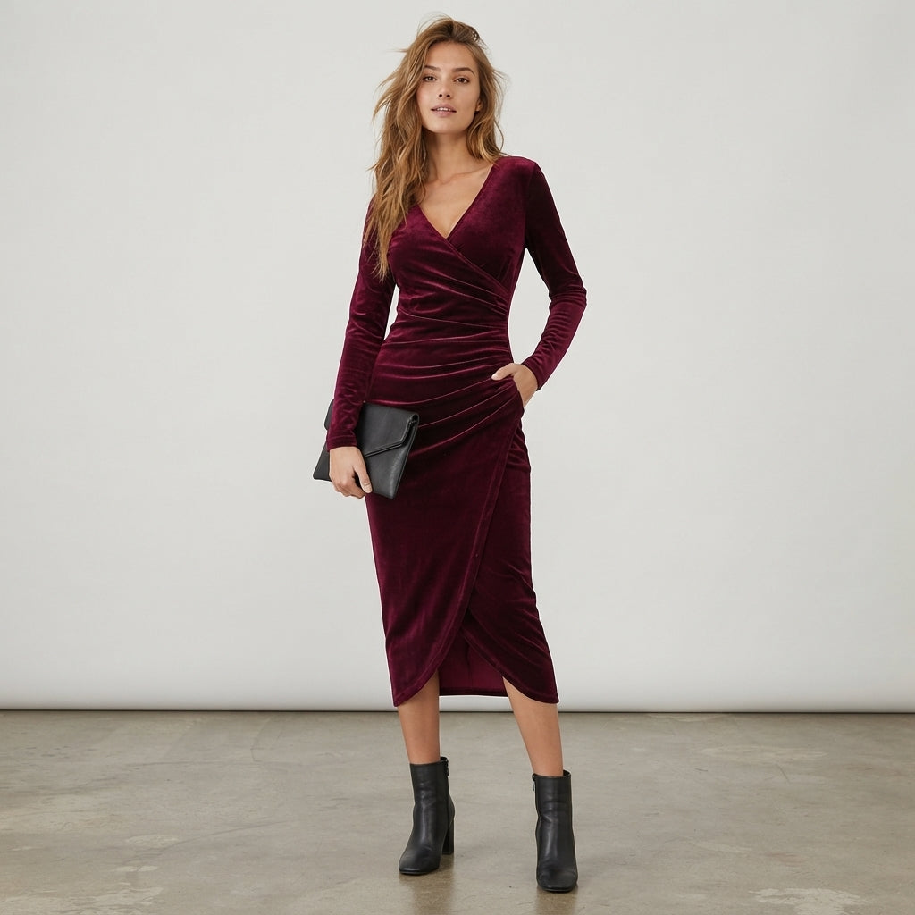 Robe midi portefeuille drapée Aisling