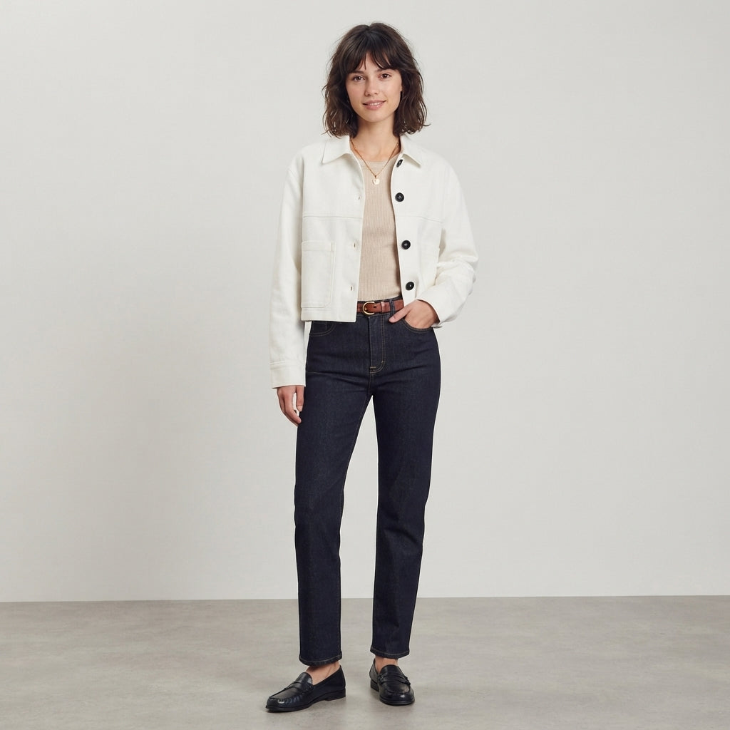 Veste courte boutonnée à coupe carrée