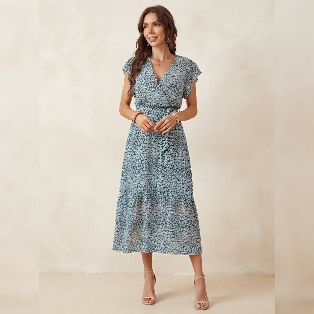 Robe midi portefeuille Solenne à fleurs
