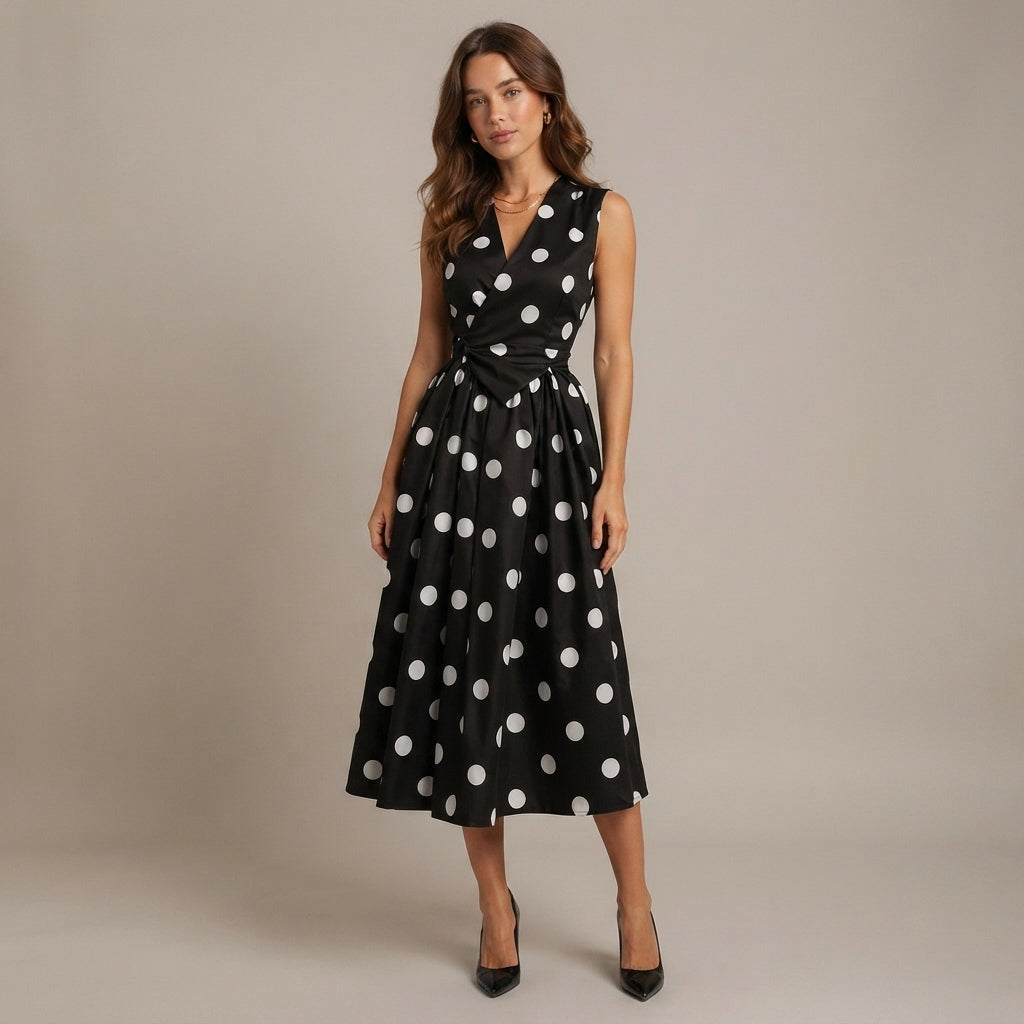 Robe midi à pois ceinturée