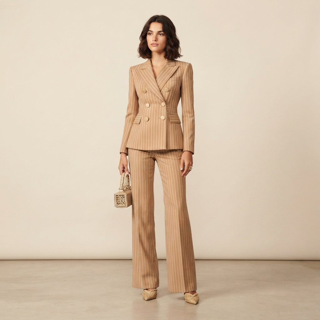 Ensemble costume croisé à fines rayures