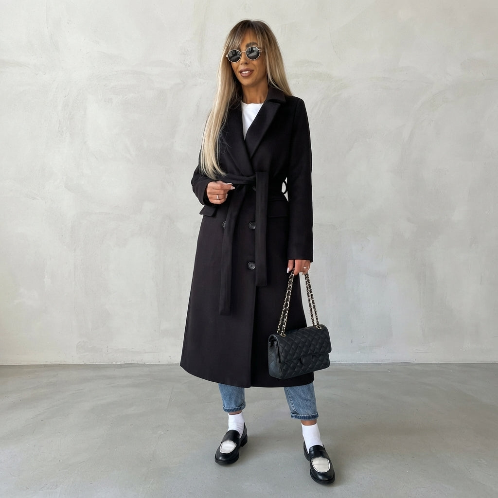 Manteau croisé en laine avec ceinture