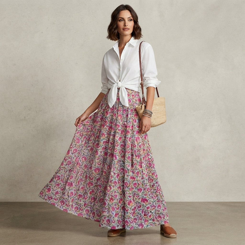 Jupe longue bohème à motifs floraux (grandes tailles)