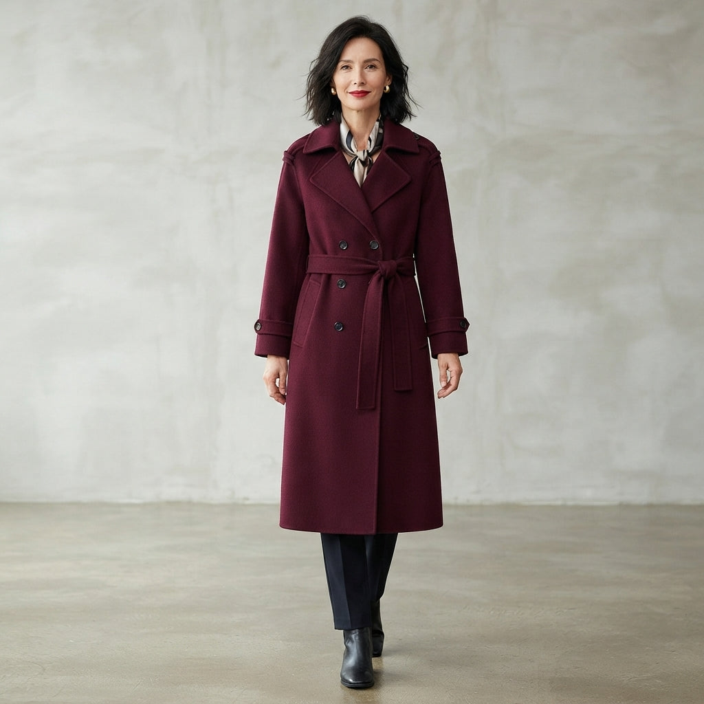 Manteau d'hiver bordeaux ceinturé