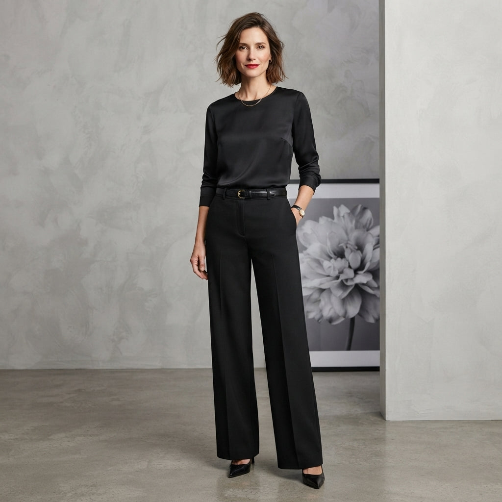 Pantalon noir Jade à jambes larges