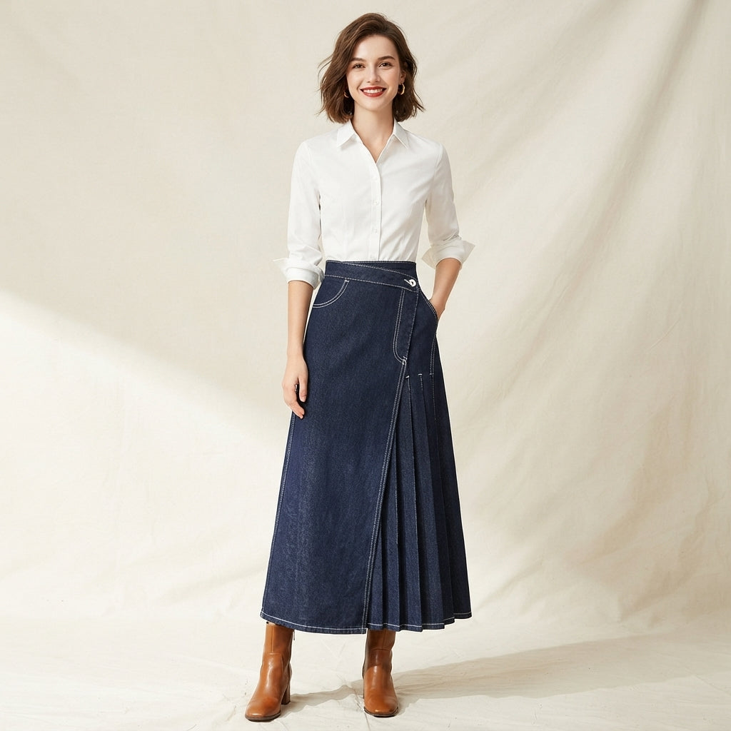 Jupe fendue en jean taille haute
