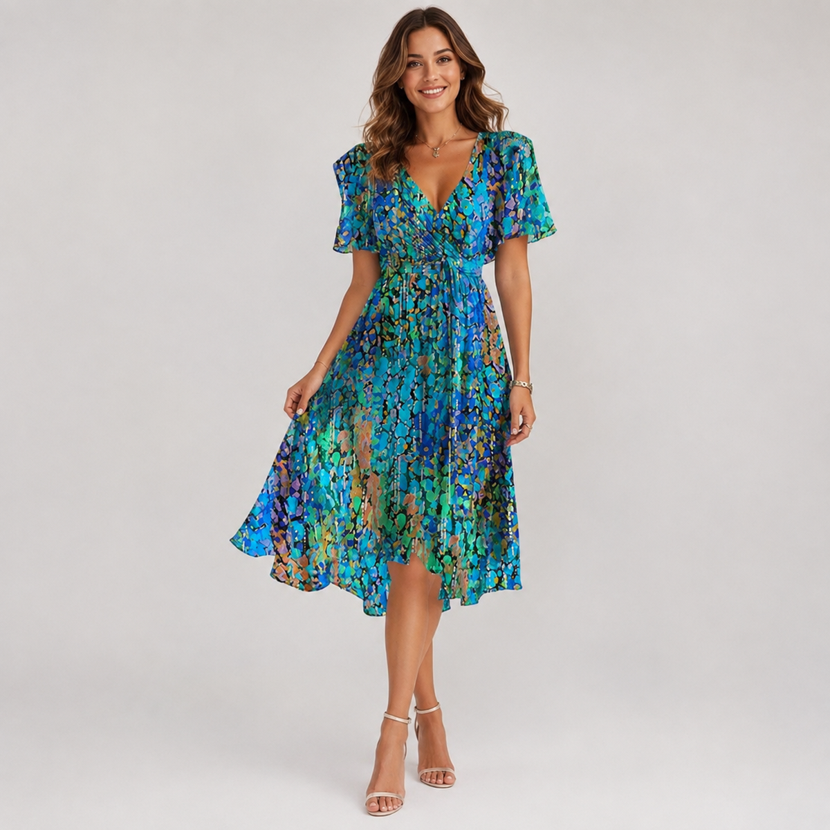Floral V-neck midi dress