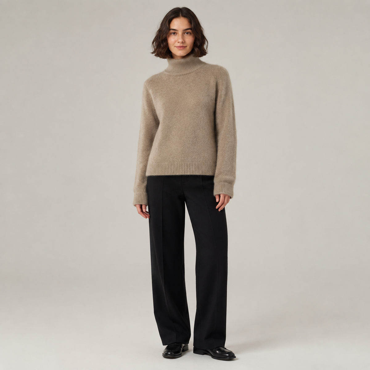 Pull à col roulé ajusté en pur cachemire