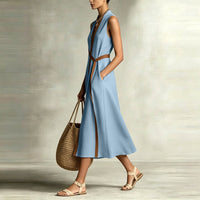 Robe midi en lin ceinturée
