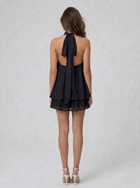 Robe courte Soléa à col halter et volants étagés