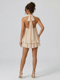 Robe courte Soléa à col halter et volants étagés
