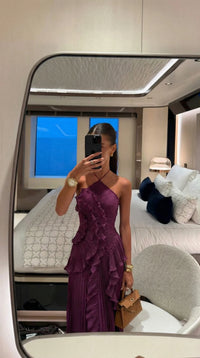 Robe longue plissée à volants Alessia
