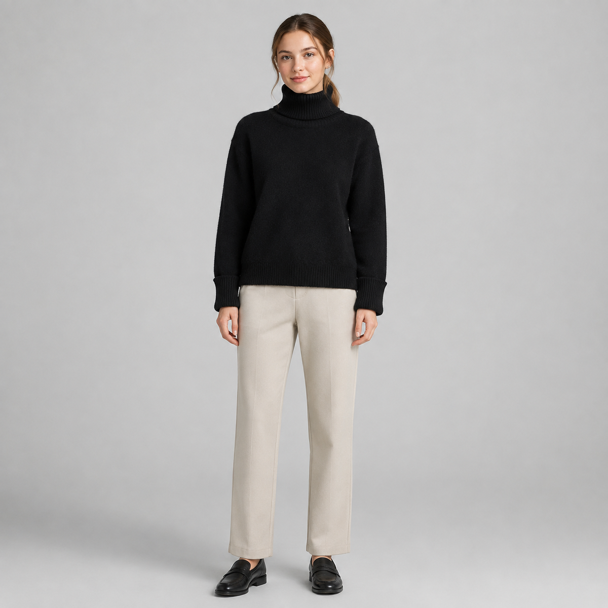 Pull à col roulé ajusté en pur cachemire