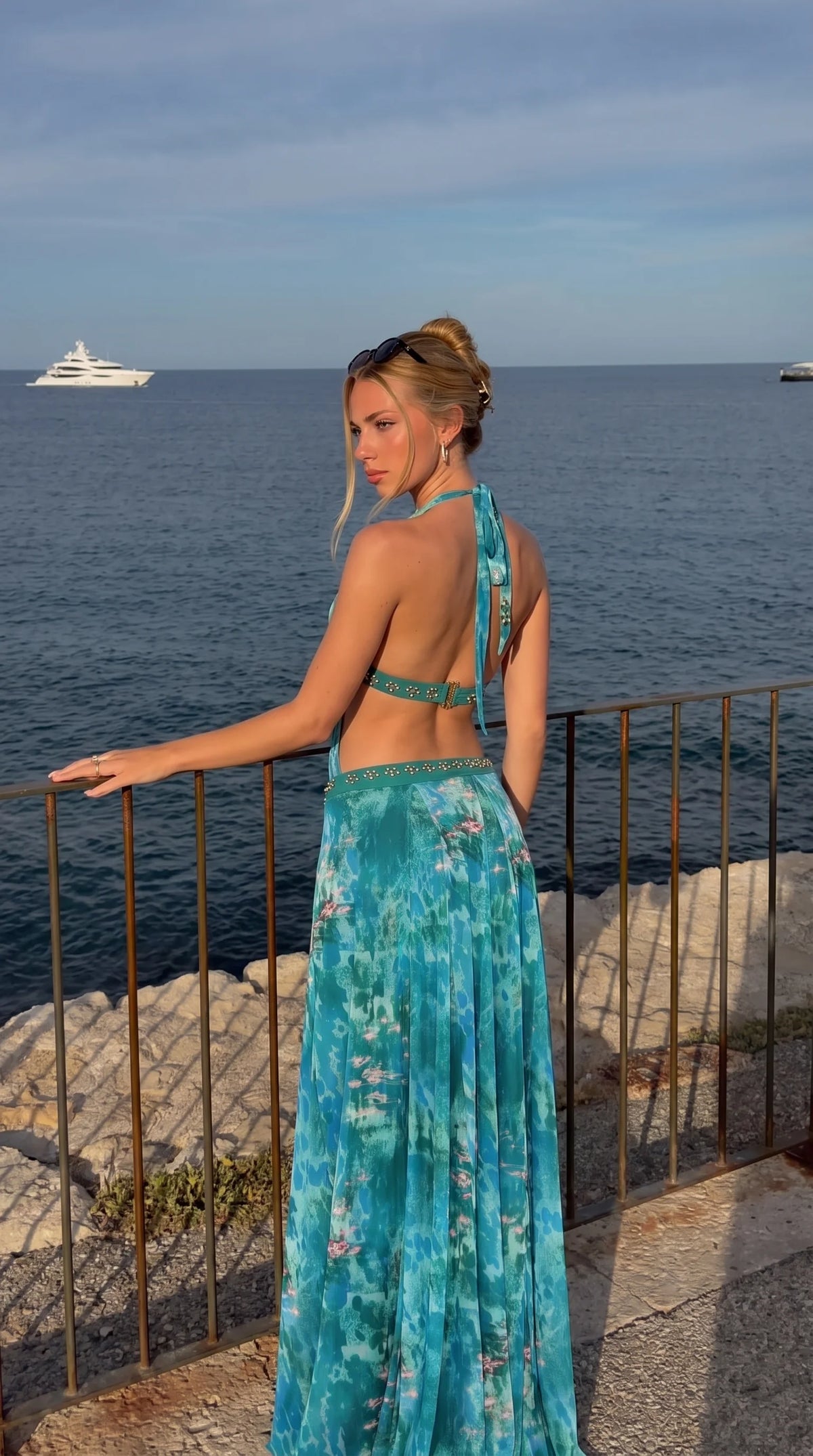 Sienna bejeweled backless maxi dress
