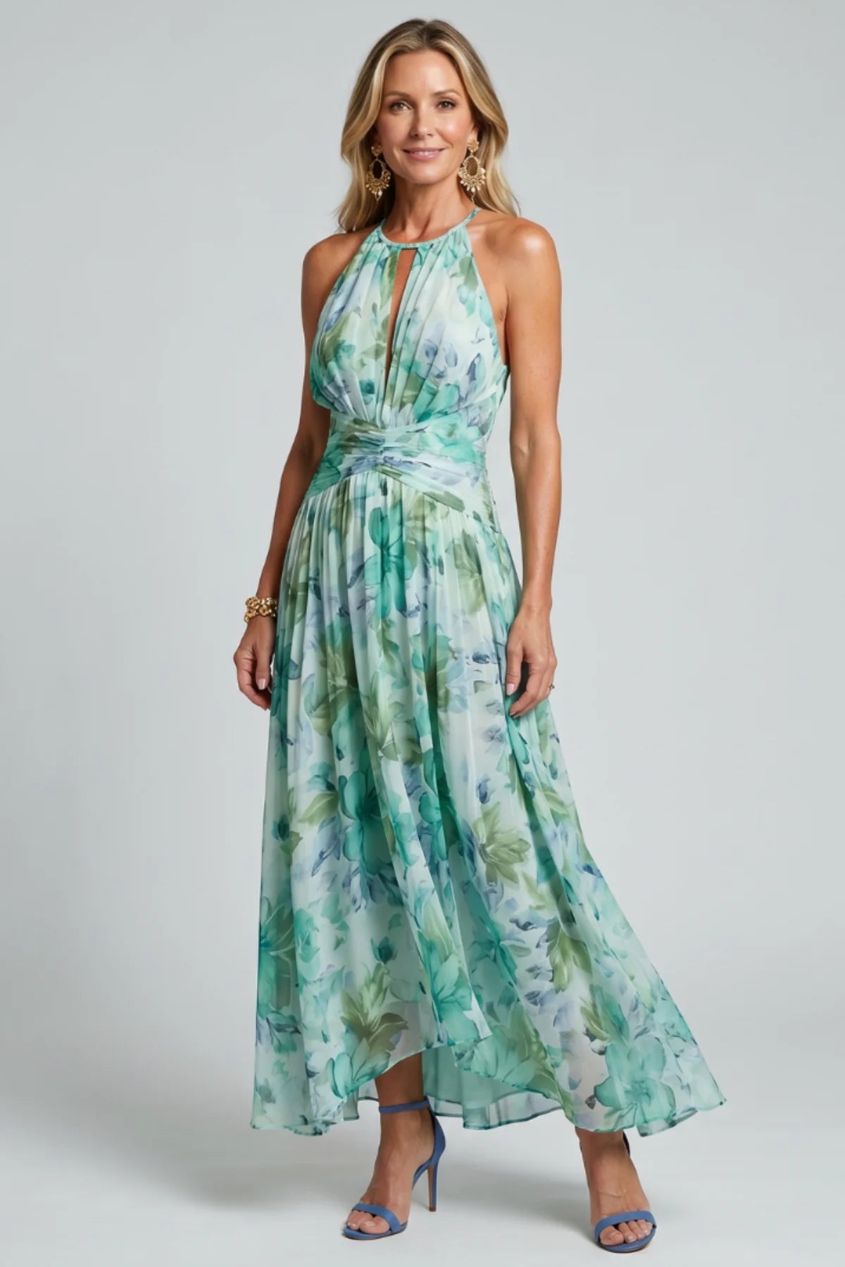 Robe longue dos nu à fleurs
