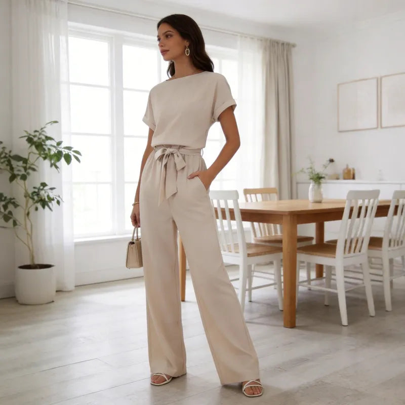 Combinaison Camille à jambes larges et ceinture