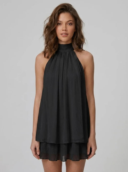 Robe courte Soléa à col halter et volants étagés