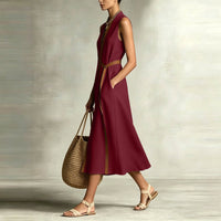 Robe midi en lin ceinturée