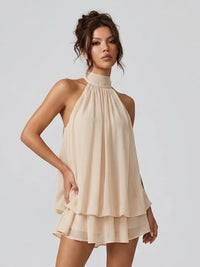 Robe courte Soléa à col halter et volants étagés