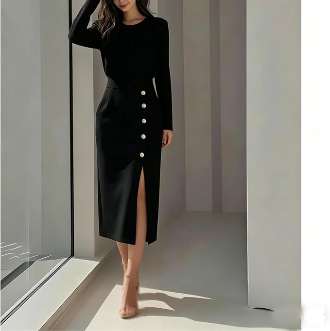 Robe midi boutonnée dorée Céleste