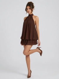 Robe courte Soléa à col halter et volants étagés
