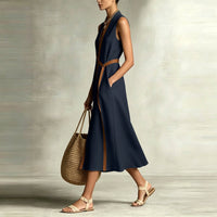 Robe midi en lin ceinturée