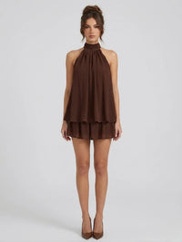 Robe courte Soléa à col halter et volants étagés