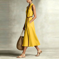 Robe midi en lin ceinturée